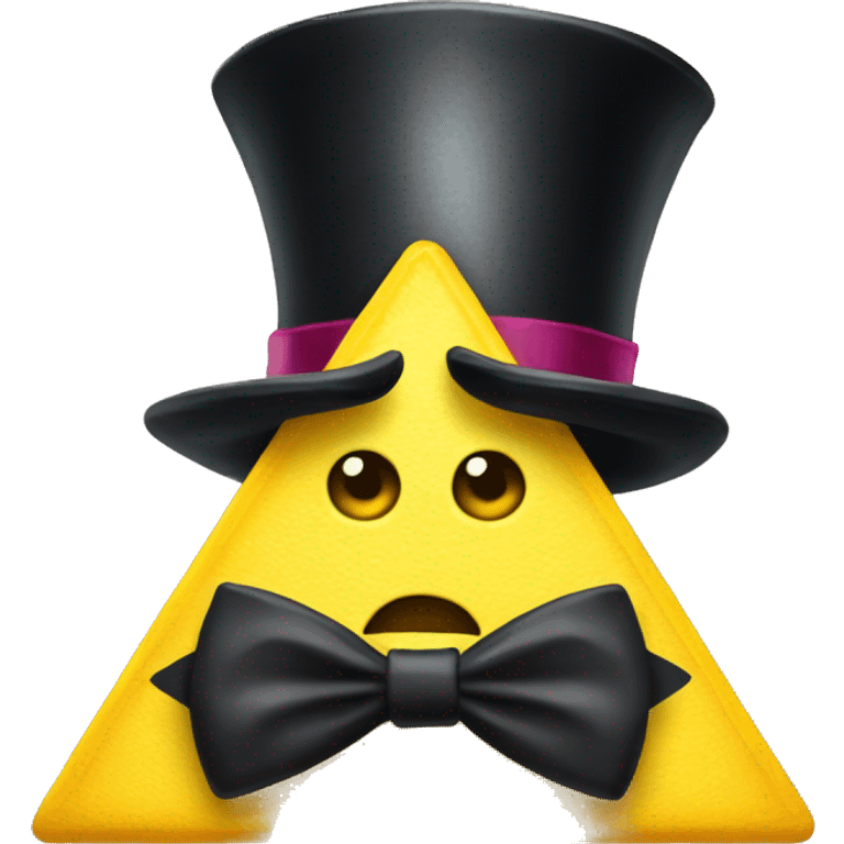 A yellow triangle with one eye, wearing a top hat and a bowtie emoji