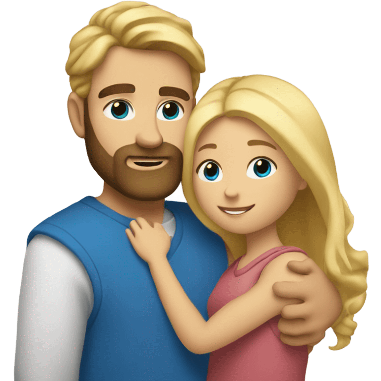 A girl with blond hair and brown eyes hugs a bearded blue-eyed man with blond hair emoji