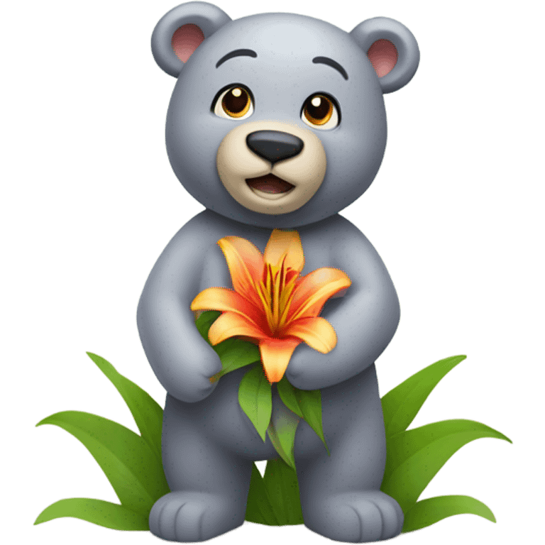 happy bear holding lilies emoji