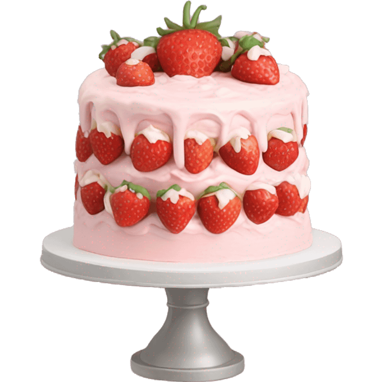 Light Pink strawberries and cream birthday cake without a plate emoji