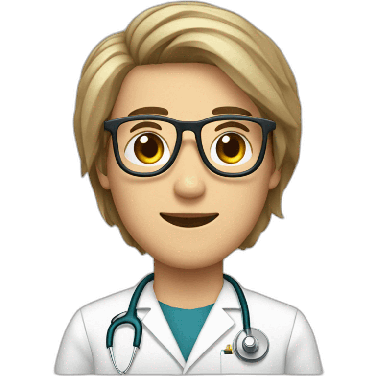 doctor, joven, cabello corto, rubio, con lentes emoji