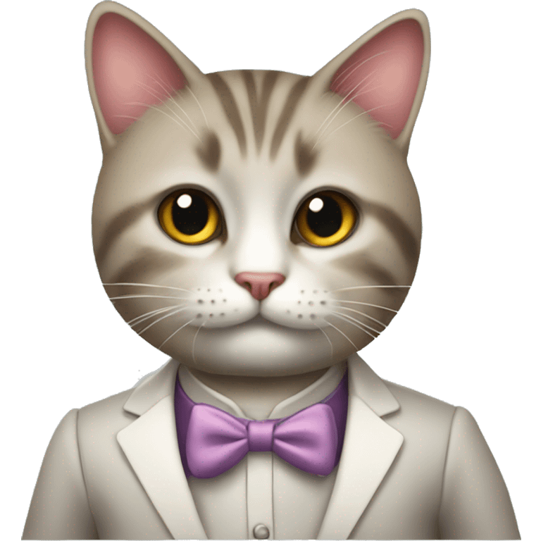 A silly little cat wearing a fancy suite emoji