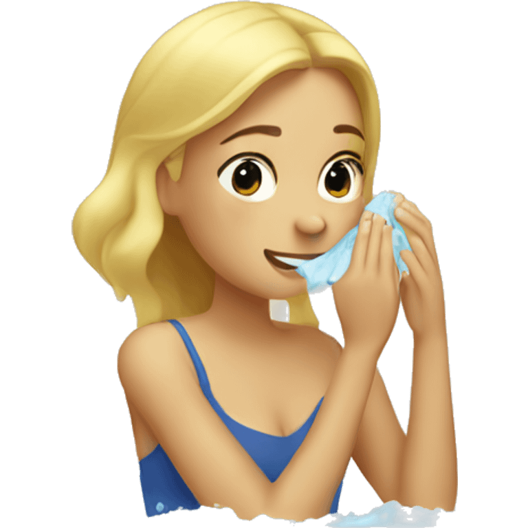 blonde girl washes her face emoji