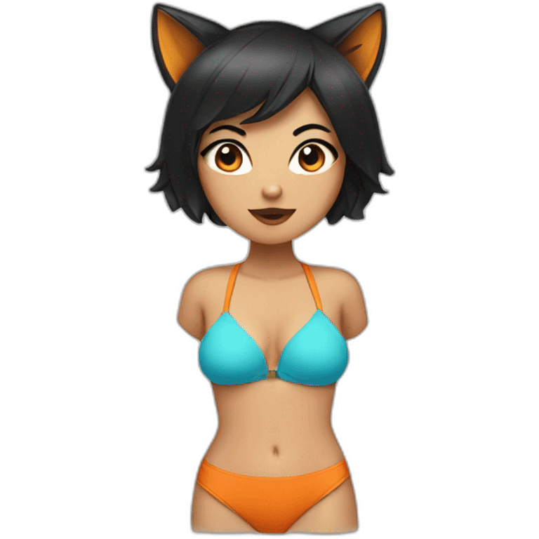 fox woman in swimsuit with black hair emoji