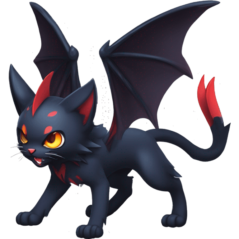   cool edgy beautiful fantasy anime-style dark animal vampiric Litten--cat-hybrid Fakemon with big fangs and bat-wing-ears full body emoji