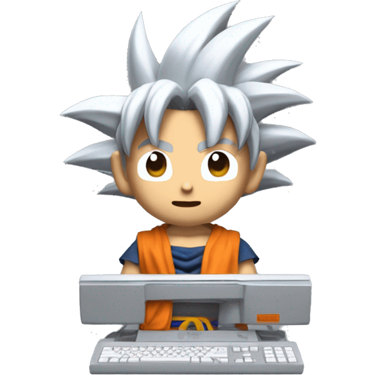 imagine goku in 3D with a gray aipon computer
 emoji