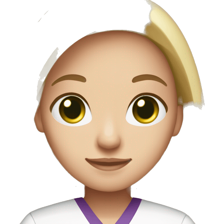 pretty nurse with long  straight blonde hair green eyes   in purple scrubs no stethoscopes emoji