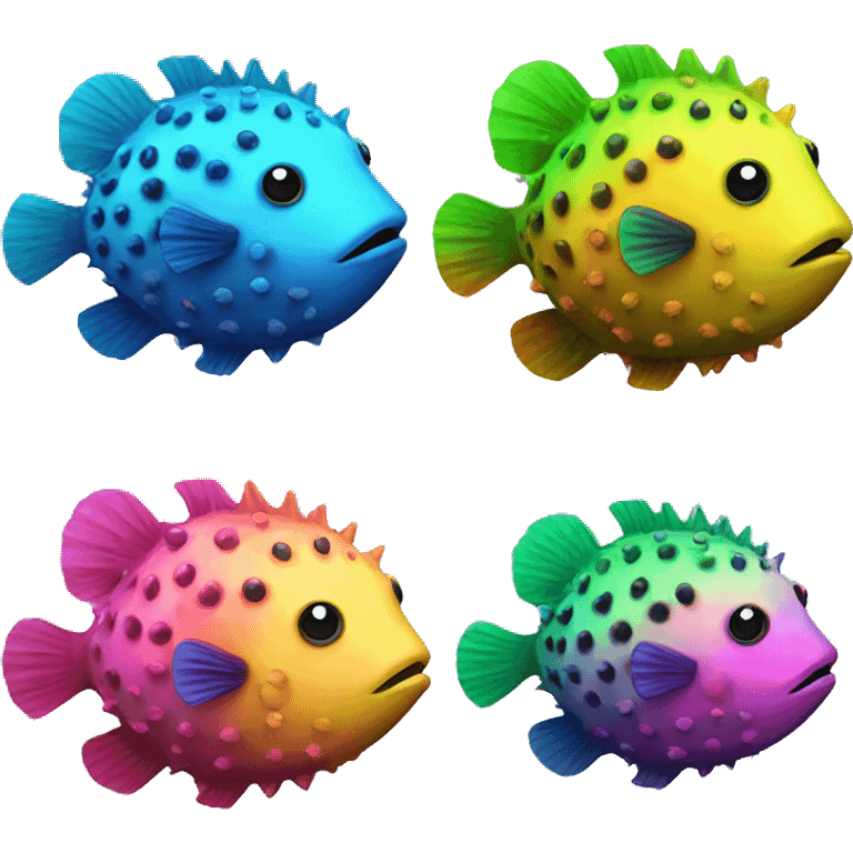 Neon rainbow pufferfish  emoji