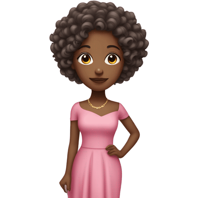 lighter skinned Black woman with curly hair and a cute pink elegant dress  emoji