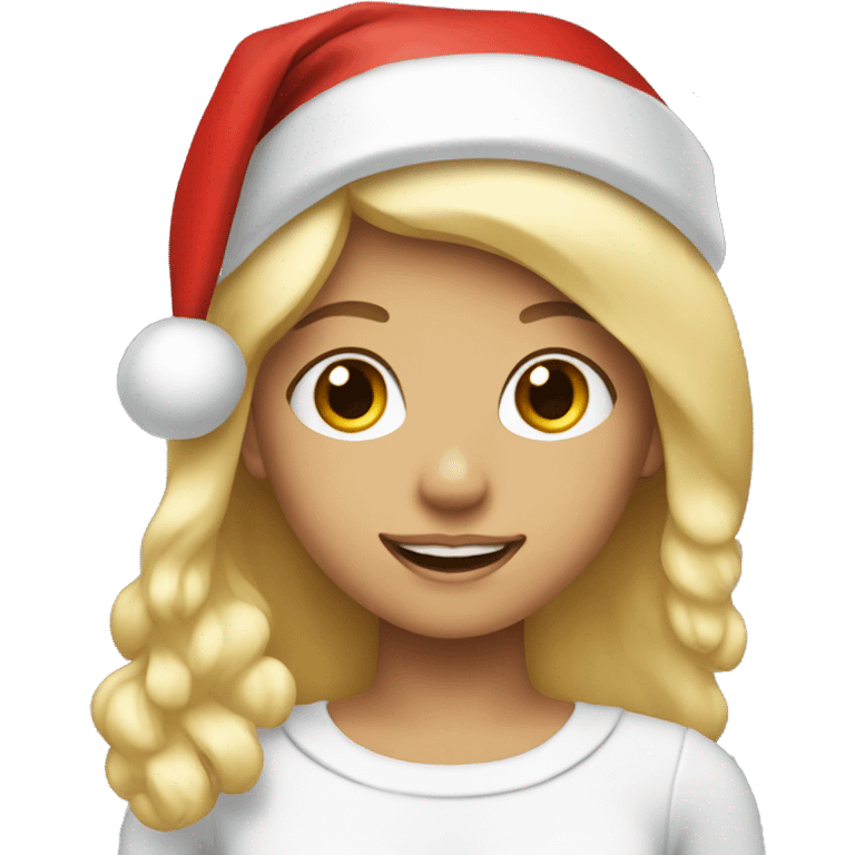 Girl with blonde hair and with a Santa Claus hat emoji