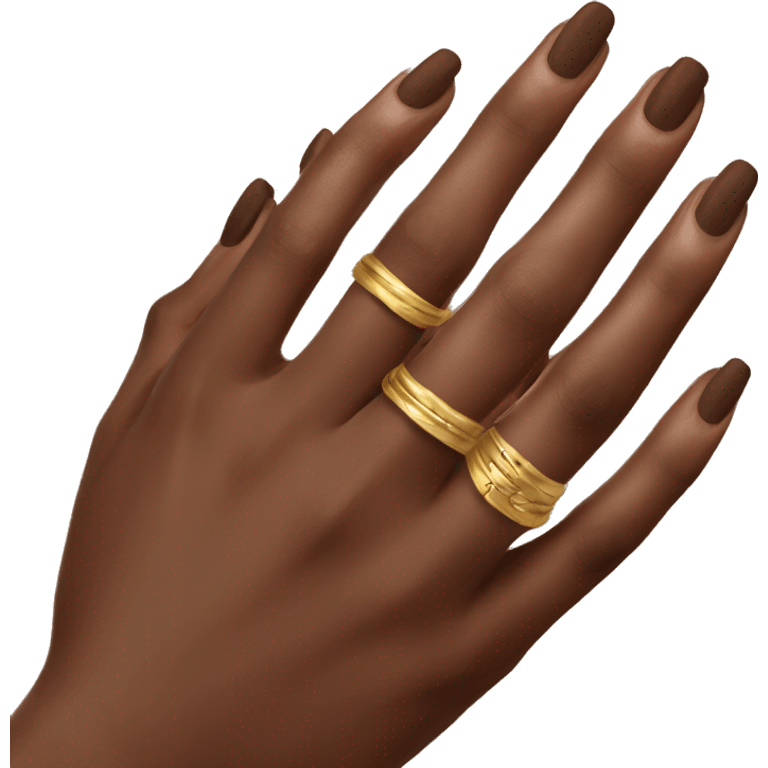 gold rings on the hand with a brown manicure emoji