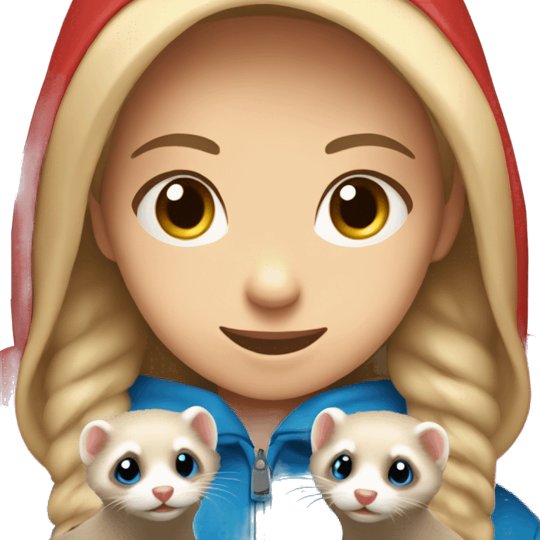 Ferret in hands of a blond girl with blue eyes in red hoodie  emoji