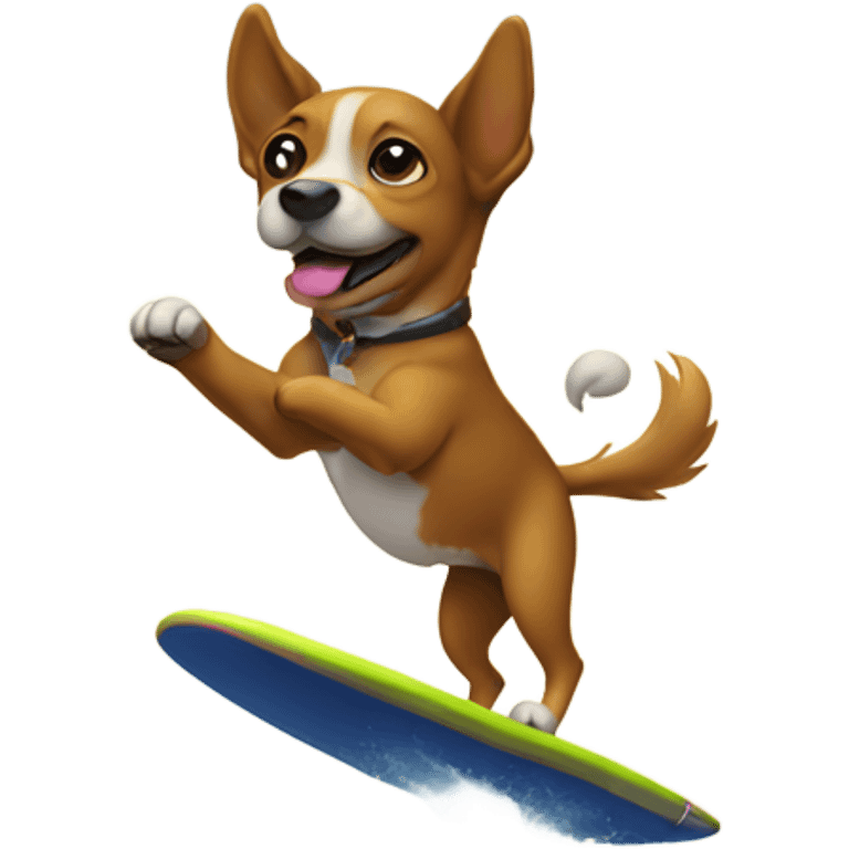 A dog doing a handstand surfing emoji