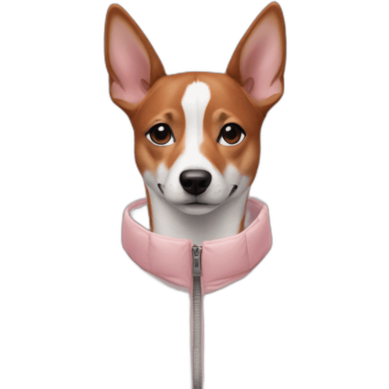 Japanese girl and basenji in light pink puffer jacket emoji