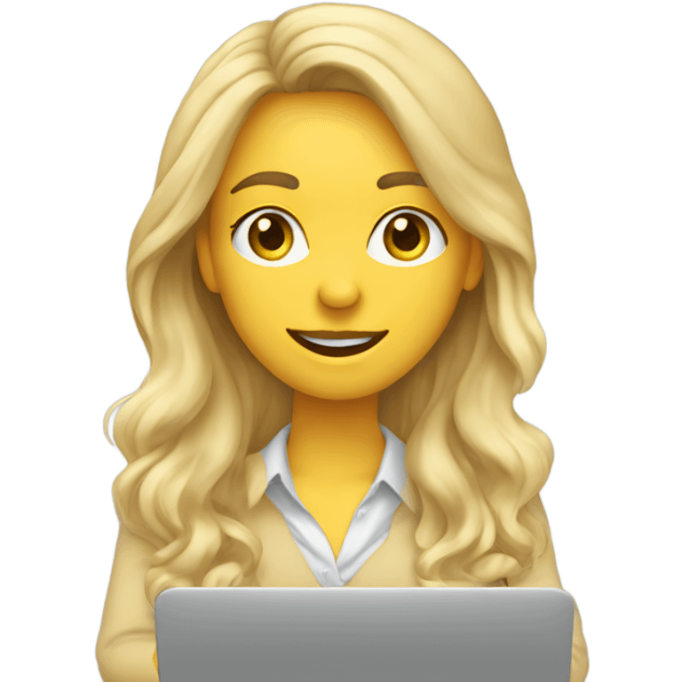 English teacher (woman blond long hair wavy teaching online on her laptop) without glasses emoji