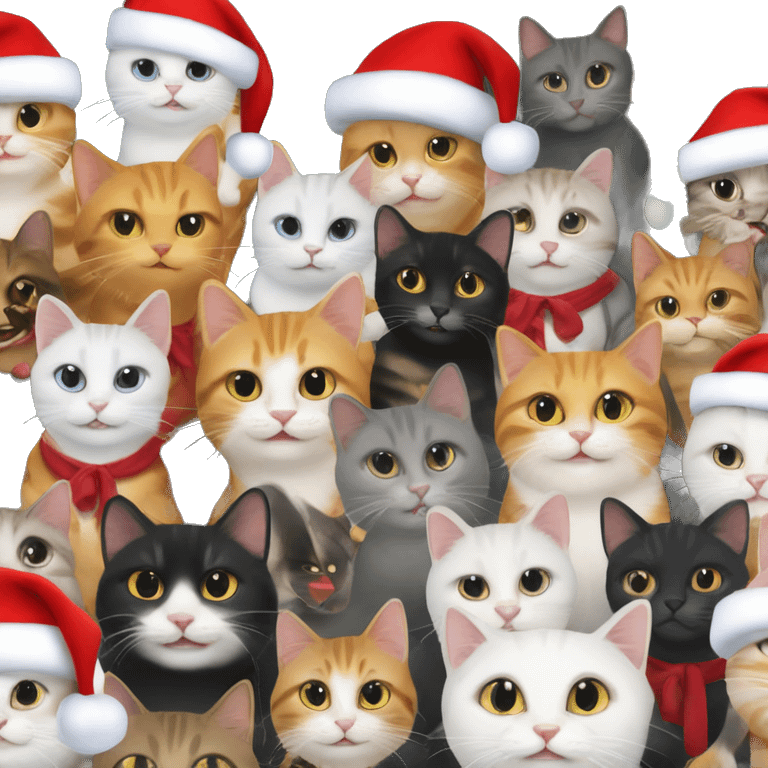 12 happy cats at a holiday party emoji