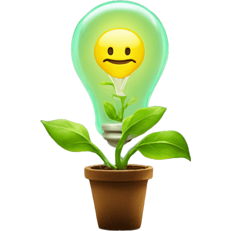 a plant sprout inside a yellow glowing idea lightbulb emoji