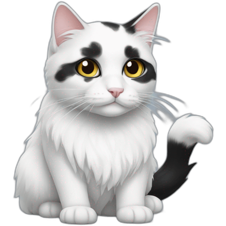 black and white cat with long hair emoji