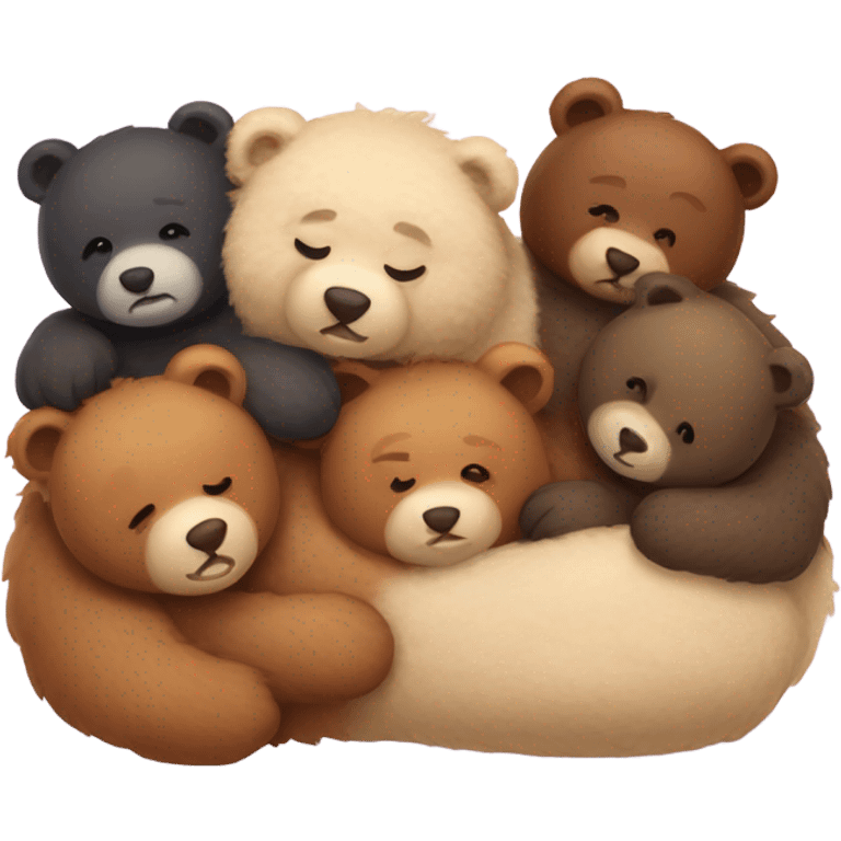 5 bears sleeping in a bed emoji