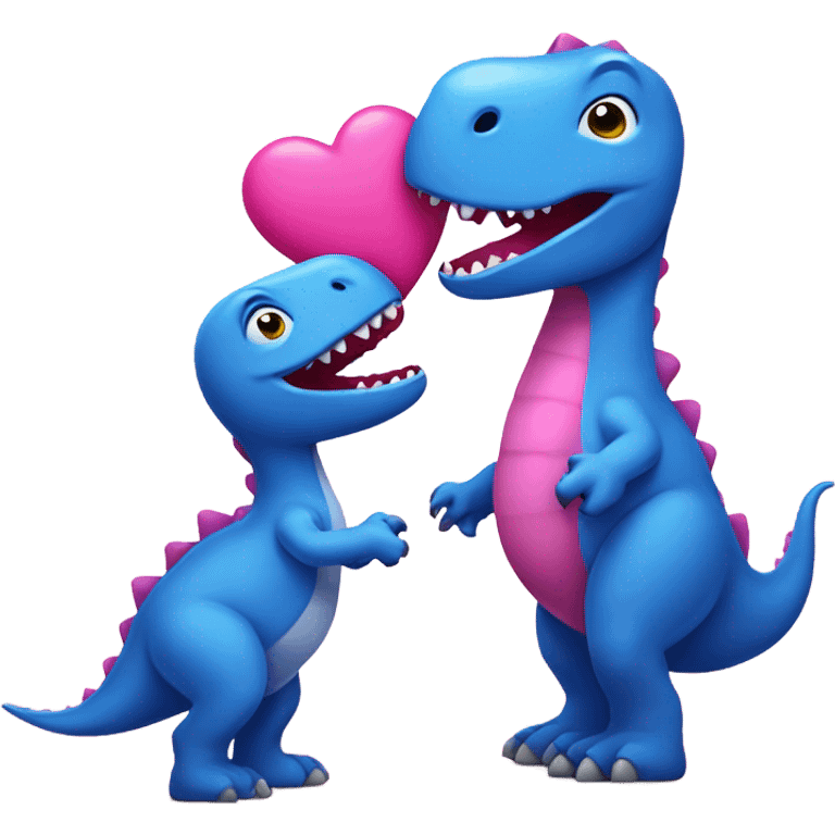 Blue dinosaur kissing a pink dinosaur  emoji