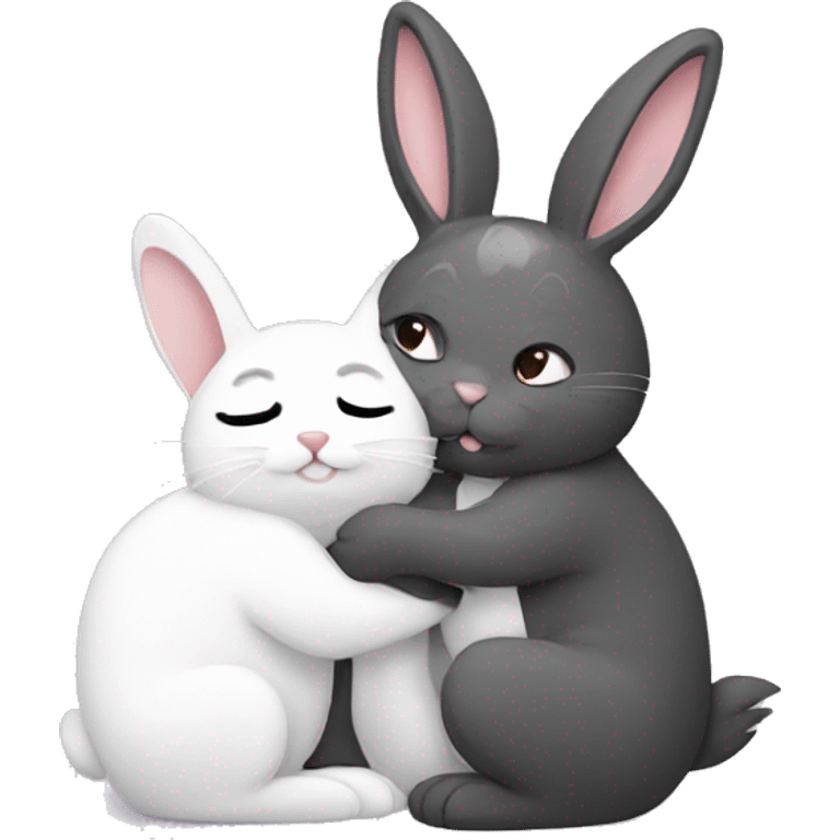 Bunny and cat huggin emoji