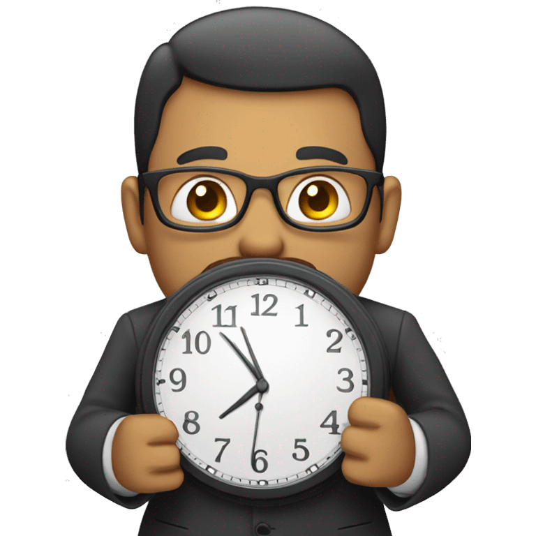 a man in a suit holding a clock emoji