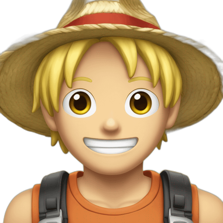 Garçon cheveux blond avec le chapeau de Luffy tenant une manette de console à la main emoji