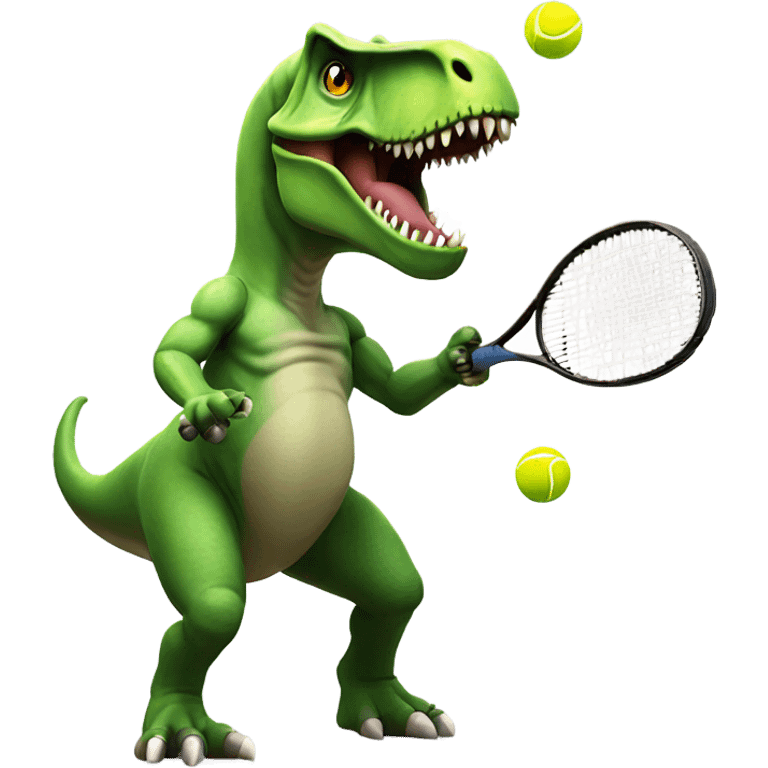 T. rex playing tennis with arm looking mean  emoji