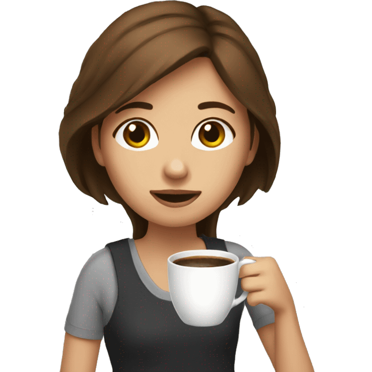 A girl with brown hair drinking coffee emoji