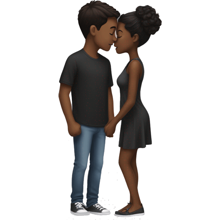 Brunette boy and black girl kissing emoji