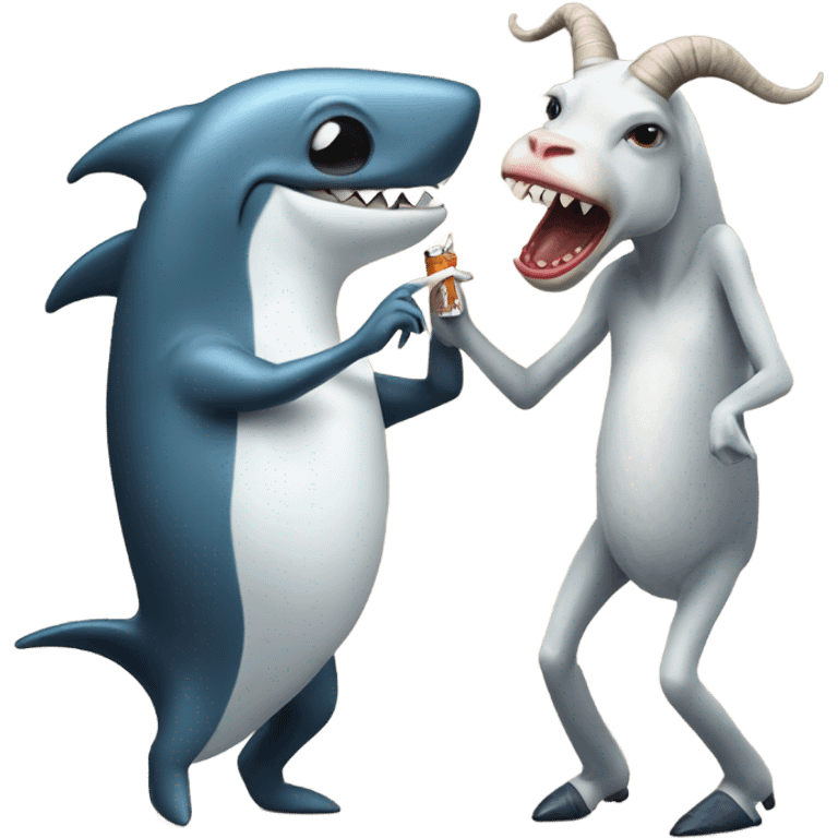 Dancing shark smoking a cigarette kissing a goat  emoji