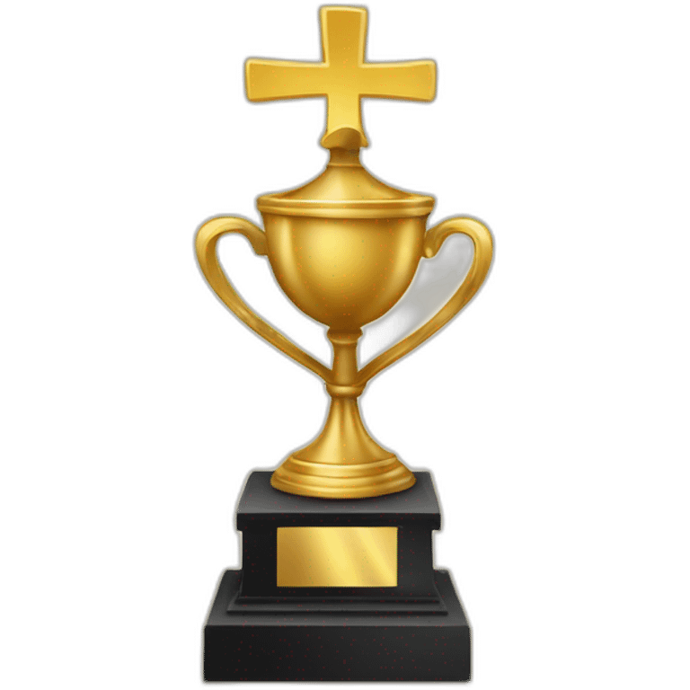 royal empty Christian trophy for the winner with a cross on royal background emoji