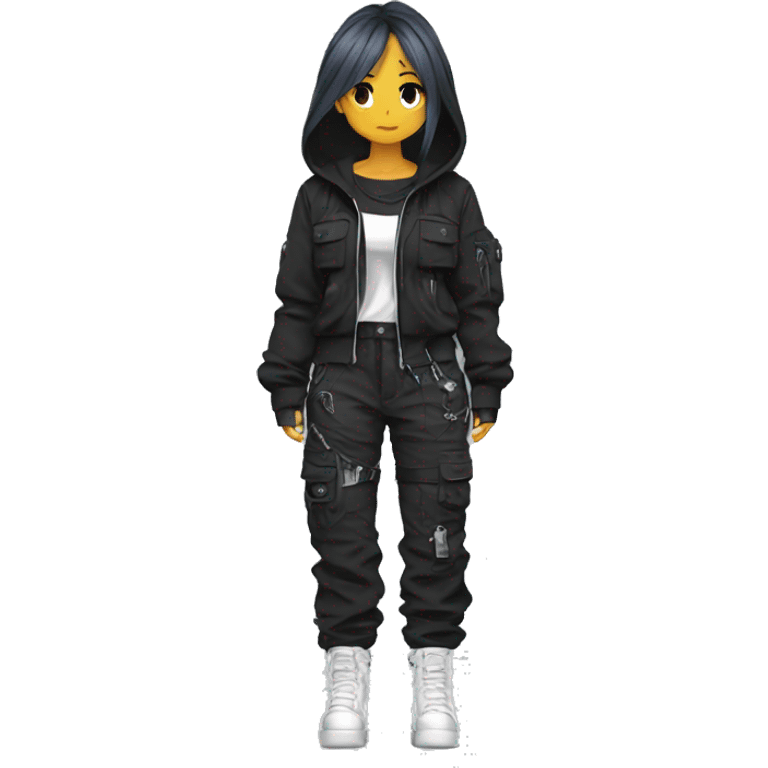 Edgy anime punk tomboy with techwear cargo pants hoodie emoji