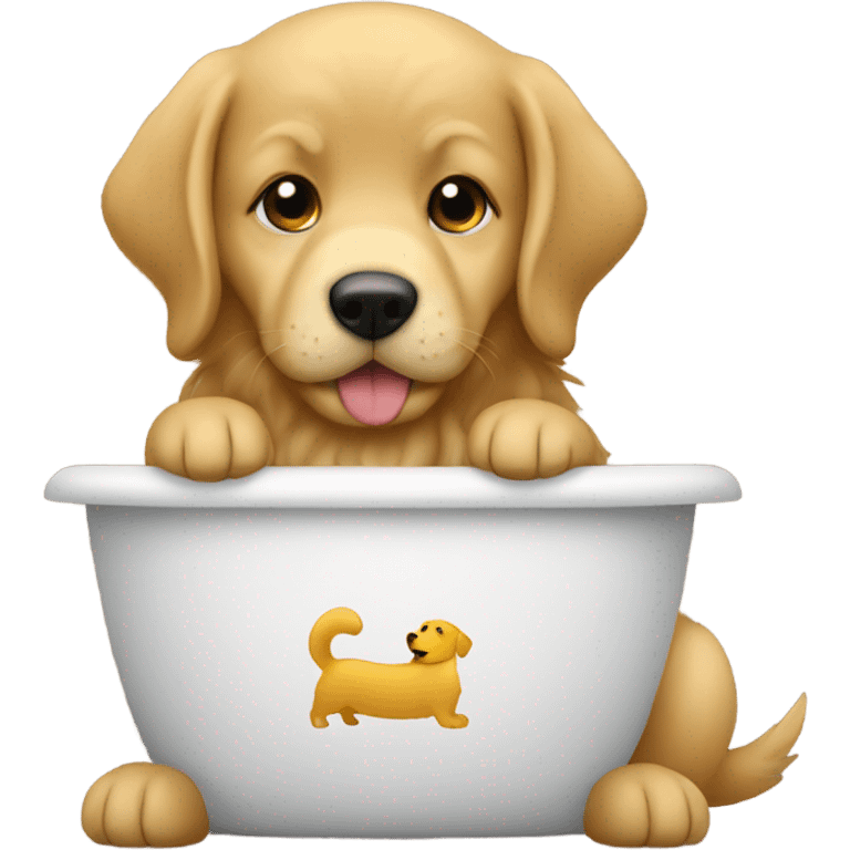 A baby sitting on a golden retriever  emoji