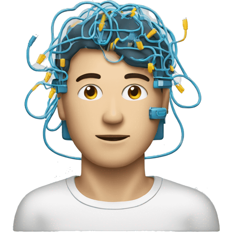 a man with an electronic brain wires circuit emoji