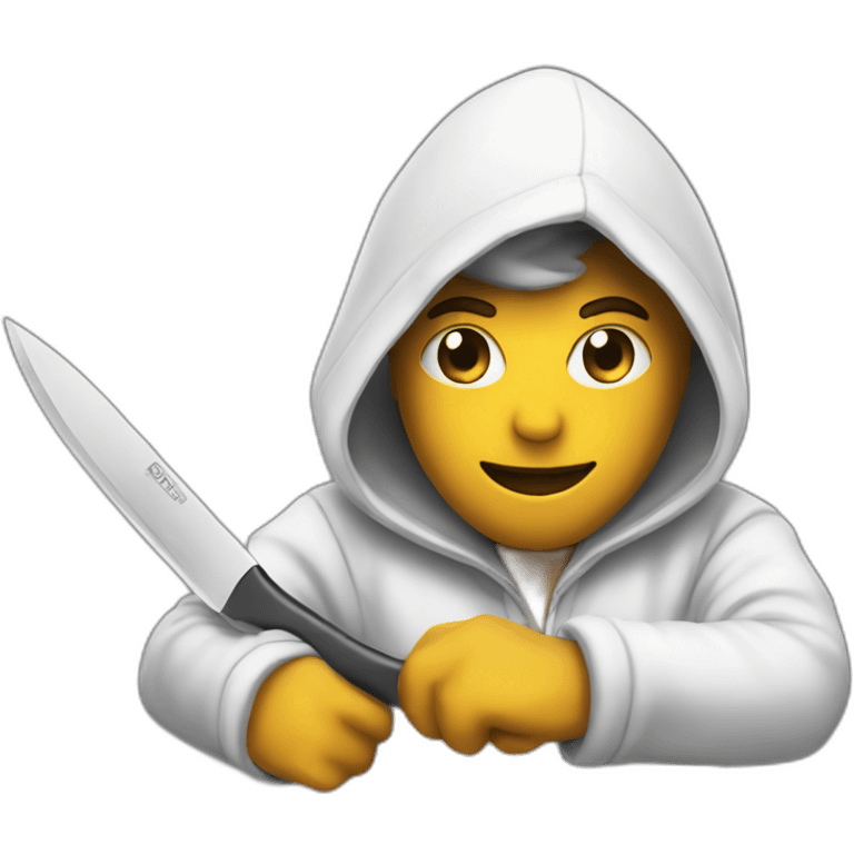 man in hoodie polishing knifes emoji