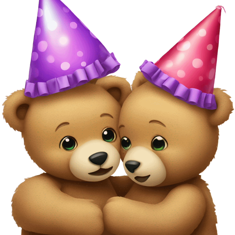 teddy bear kissing another teddy bear wearing party hats emoji