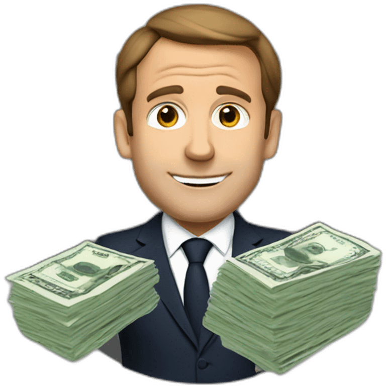 Macron with pack of bills emoji