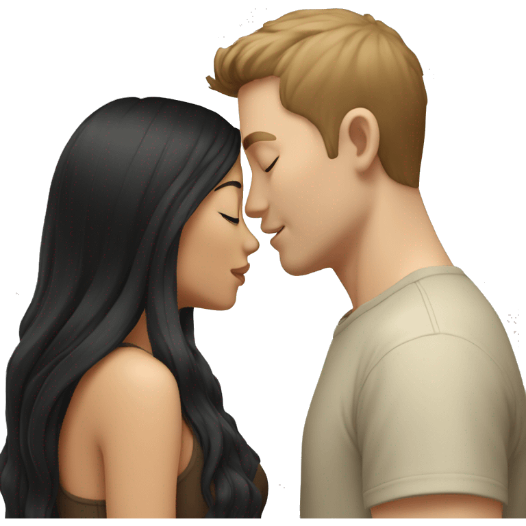 white man with brown hair kissing asian girl with black hair emoji