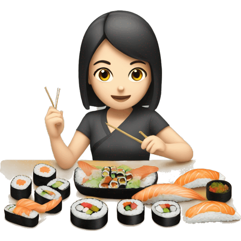 a girl eating a lot of sushi    emoji