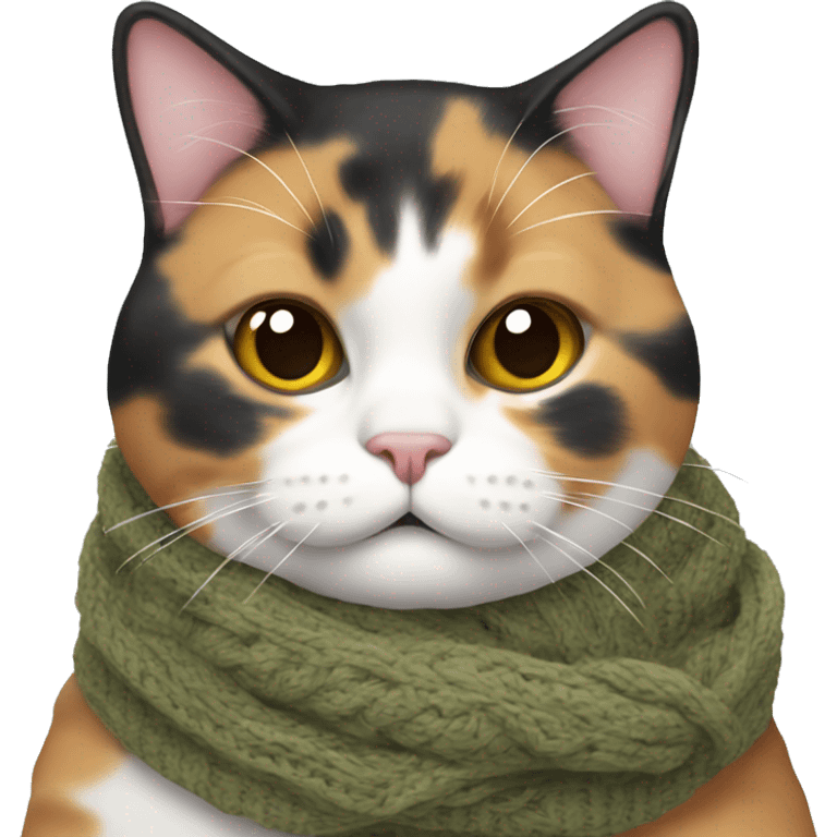 Fat Calico cat wearing a knit scarf emoji