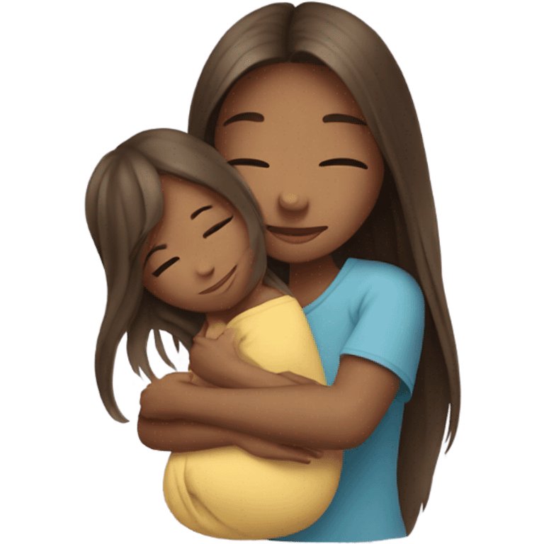 girl with long hair hugs baby emoji