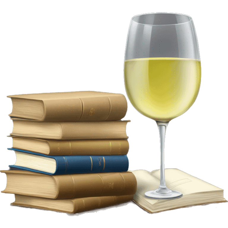 a glass of white wine and a stack of books emoji