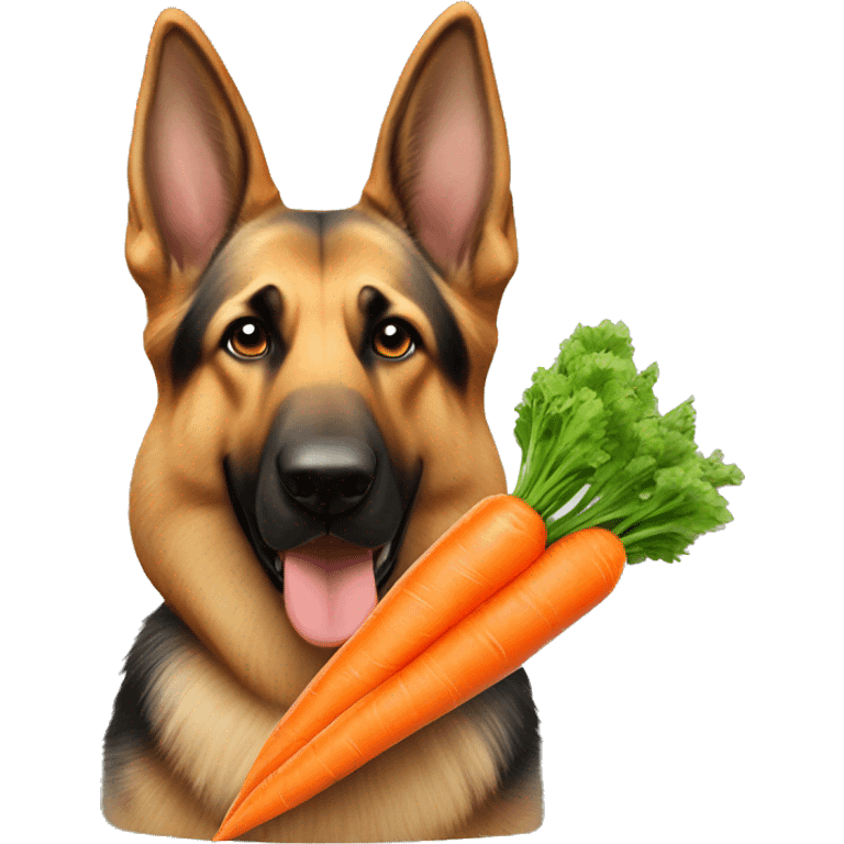 german shepherd with a very large carrot emoji