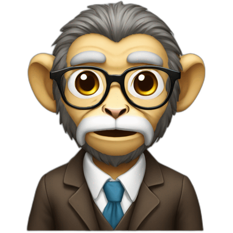 professor monkey with beard, mustache, glasses little smile emoji