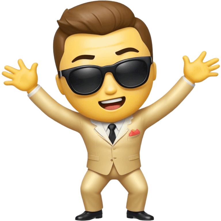 Cinematic Realistic Gangnam Style Pop Culture Emoji, showcasing a playful, iconic portrayal inspired by the hit song rendered with dynamic textures and fun, energetic lighting. emoji