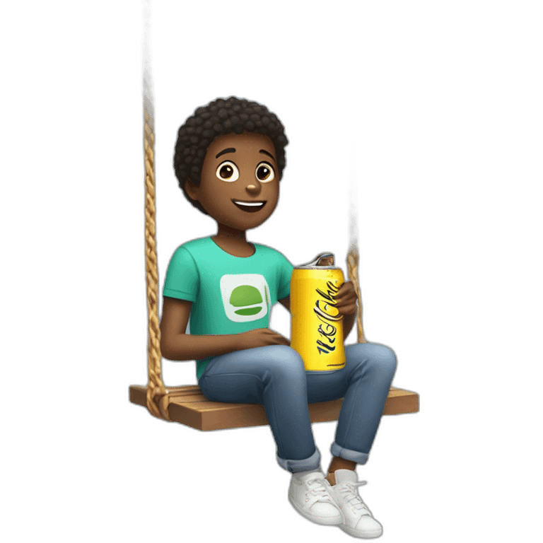 KID HOLDIN A CAN OF FUZE TEA WHILE SITTING ON A SWINGNG emoji