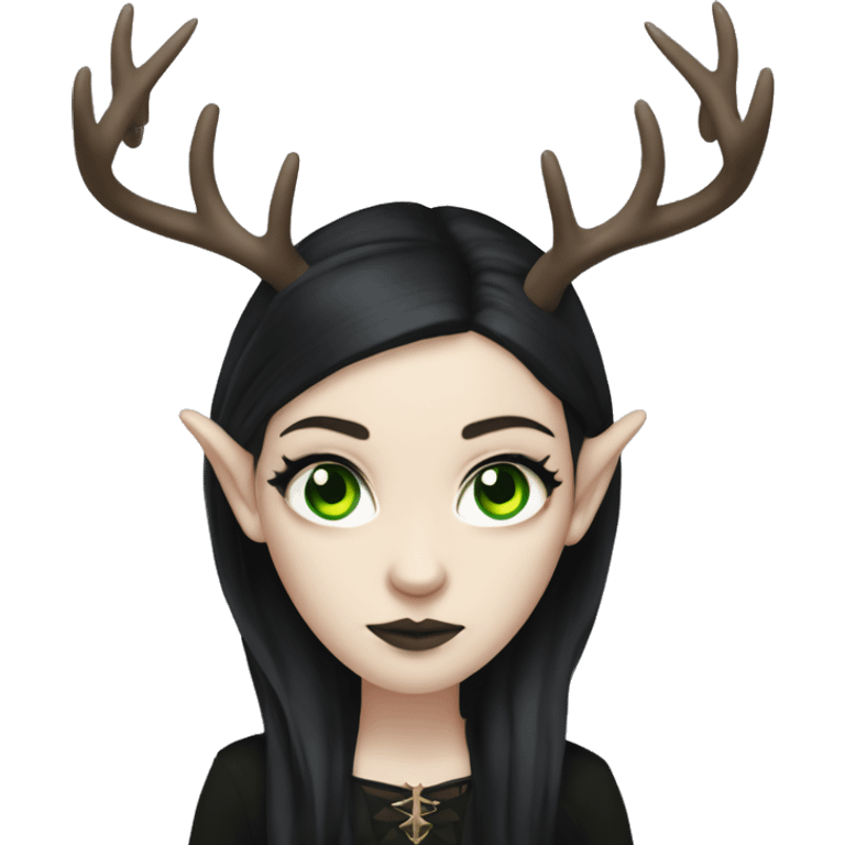 Gothic woman with pale skin, green eyes, dark dread, eyeliner, deer ears and antlers  emoji