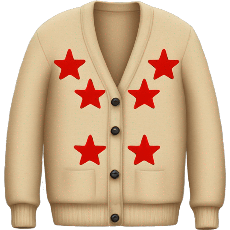 Tan cardigan with three red stars on both sleeves emoji