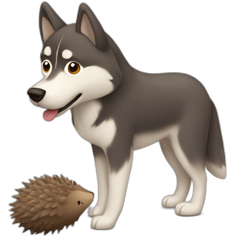 Brown husky with small gray hedgehog toy emoji